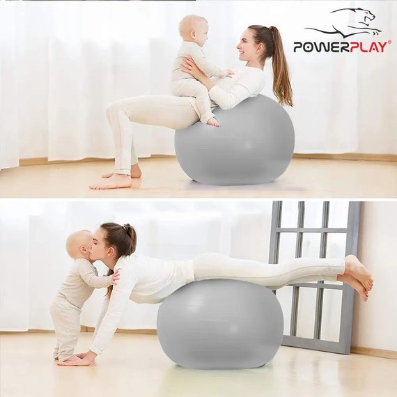 М'яч для фітнесу (фітбол) PowerPlay 4001 Ø65 cm Gymball Сірий + насос (PP_4001_65_Grey), Колір: Сірий, зображення 5