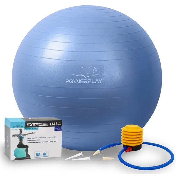 М'яч для фітнесу (фітбол) PowerPlay 4001 Ø65 cm Gymball Синій + насос (PP_4001_65_Blue), Колір: Синій