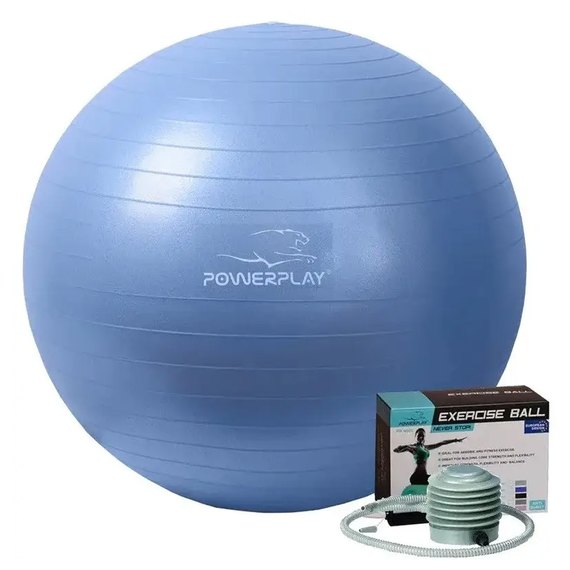 М'яч для фітнесу (фітбол) PowerPlay 4001 Ø65 cm Gymball Синій + насос (PP_4001_65_Blue), Колір: Синій, зображення 2