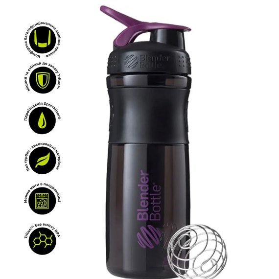 Шейкер спортивний BlenderBottle SportMixer Flip 28oz/820ml Black/Plum (SM 28oz Black/Plum), Колір: Black/Plum, зображення 3