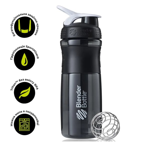 Шейкер спортивный BlenderBottle SportMixer Flip 28oz/820ml Black/White (SM 28oz Black/White), Цвет: Black/White, изображение 2