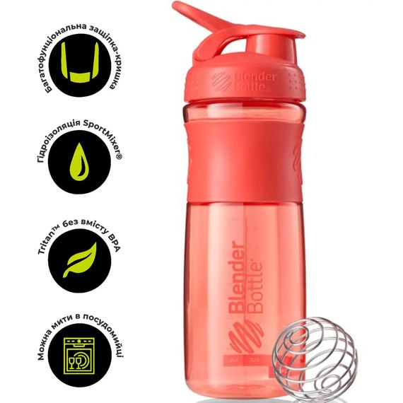 Шейкер спортивный BlenderBottle SportMixer Flip 28oz/820ml Coral (SM 28oz Coral), Цвет: Coral, изображение 2