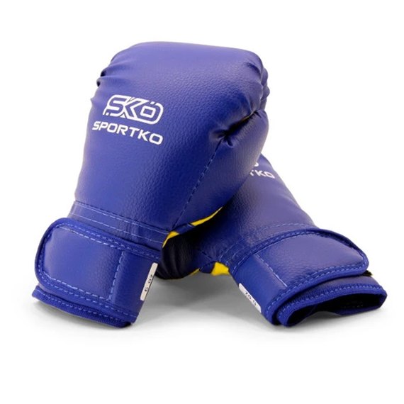 Боксерские перчатки Sportko 6oz синий ПД2 6 унц, Вес: 6 унций, Цвет: Синий/Жёлтый, изображение 2