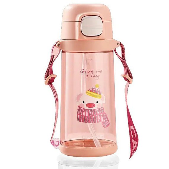 Бутылка для воды Casno 690 мл KXN-1219 Розовая Свинка с соломинкой Tritan (KXN-1219_Pink), Цвет: Pink
