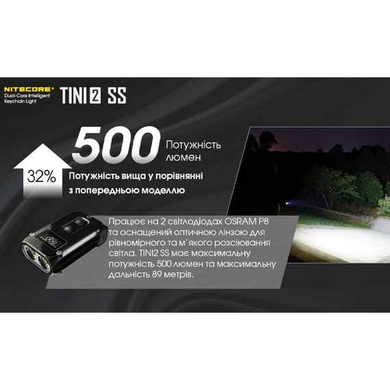 Фонарь-брелок Nitecore TINI 2 SS с LED дисплеем черный (6-1432_2_ss_black), Цвет: Чёрный, изображение 6