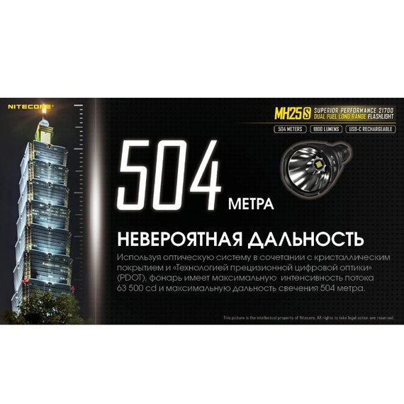 Тактический фонарь Nitecore MH25S (6-1014_S), изображение 6