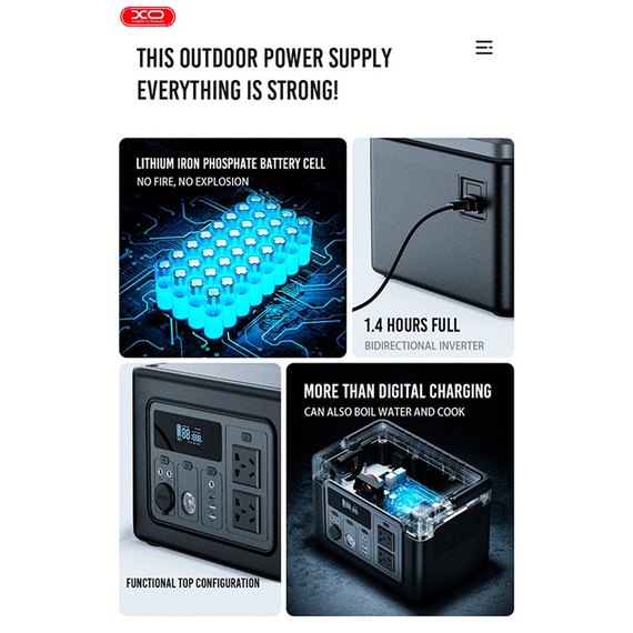 Портативная электростанция XO PSA Energy storage power 192000mAh 700W Black (000009150), изображение 3
