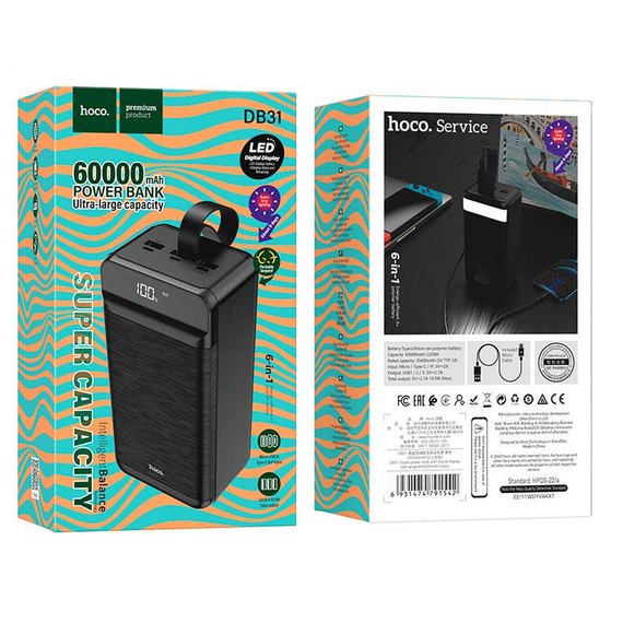 Повербанк HOCO Super DB31 60000 mAh Black (000009248), Ёмкость: 60 000 mAh, изображение 7