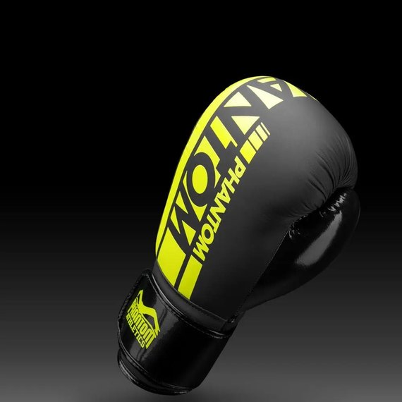 Боксерские перчатки Phantom APEX Elastic Neon Black/Yellow 16 унций (PHBG2300-16), Вес: 16 унций, Цвет: Чёрный/Жёлтый, изображение 3