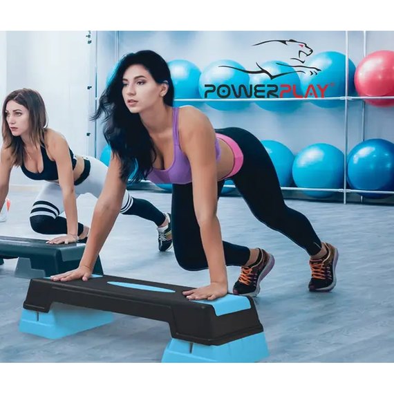 Степ-платформа PowerPlay 4329 3 уровня 12-17-22 см Profi Step Черно-голубая (PP_4329_(3)_Black/Blue), изображение 8