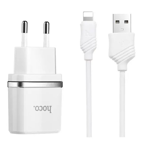 Зарядное устройство Hoco Lightning cable C12 2USB, 2.4А White (000000110), изображение 2