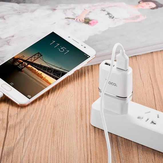 Зарядное устройство Hoco Lightning cable C12 2USB, 2.4А White (000000110), изображение 3