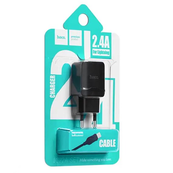 Зарядное устройство Hoco Lightning cable C22A 1USB, 2.4А Black (000001528), Цвет: Black, изображение 3