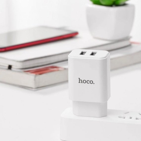 Зарядний пристрій Hoco Lightning cable Victoria C62A 2USB, 2.1А White (000001962), зображення 6