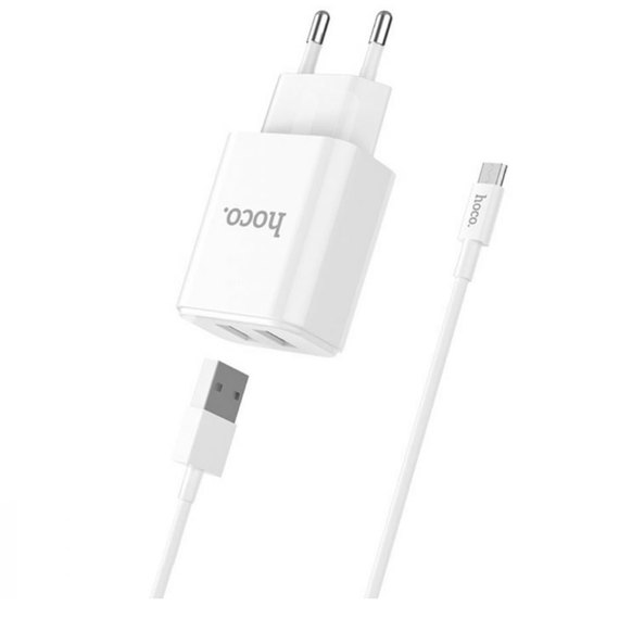 Зарядное устройство Hoco Micro cable Victoria C62A 2USB, 2.1А White (000001963), изображение 3