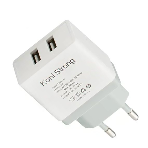 Зарядний пристрій Koni Strong K2 2USB, 2.1A White (000002633), Колір: White