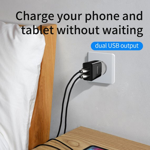 Зарядное устройство Baseus Speed Mini Dual U Charger 2USB, 2A, 10.5W Black (000005119), Цвет: Black, изображение 2
