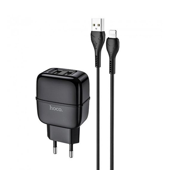 Зарядное устройство Hoco Lightning cable Highway C77A 2USB, 2.4A Black (000004778), Цвет: Black, изображение 2