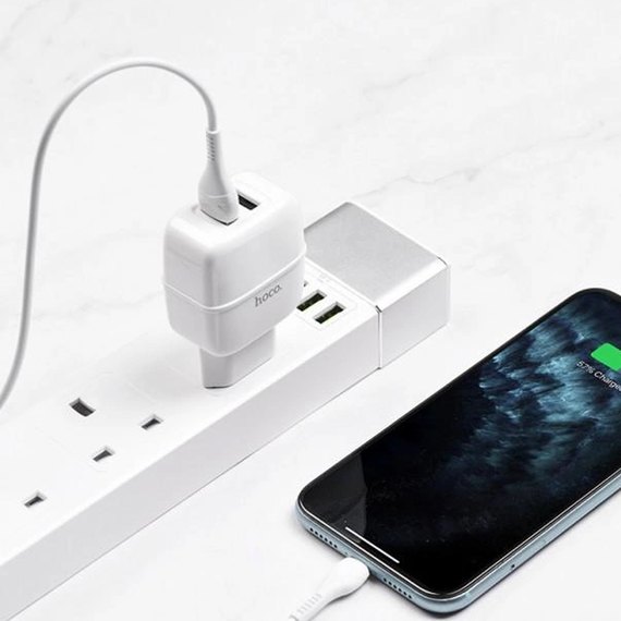 Зарядний пристрій Hoco Lightning cable Highway C77A 2USB, 2.4A White (000004779), Колір: White, зображення 3