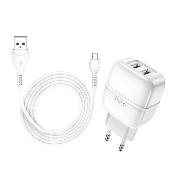 Зарядний пристрій Hoco Micro USB cable Highway C77A 2USB, 2.4A White (000004781), зображення 2