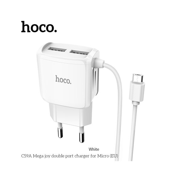 Зарядное устройство Hoco Micro USB cable Mega Joy C59A 2USB, 2.1A White (000003386), изображение 4