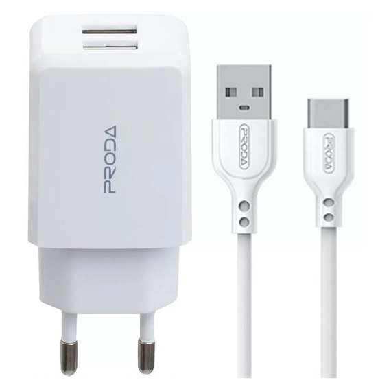 Зарядний пристрій Proda Type-C cable Linshy Pro PD-A22 2USB, 2.1A White (000003912), зображення 4