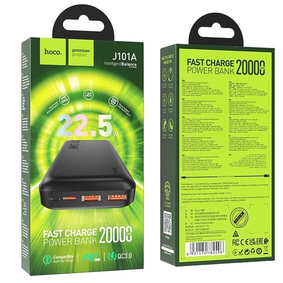 Повербанк HOCO Astute J101A 20000 mAh Black (6931474782496), Ёмкость: 20 000 mAh, Цвет : Чёрный, изображение 5