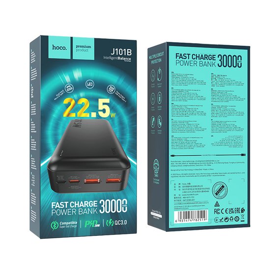 Повербанк HOCO Astute J101B 30000 mAh Black (6931474782519), Ёмкость: 30 000 mAh, Цвет : Чёрный, изображение 5