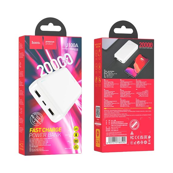 Повербанк HOCO High-ranking J100A 20000 mAh White (6931474783592), Цвет : Белый, изображение 4