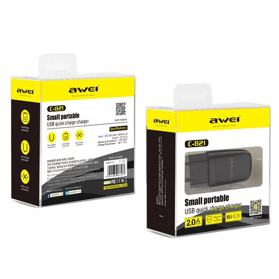 Зарядное устройство AWEI Small Portable C-821 1USB, 2A Black (000005242), изображение 2
