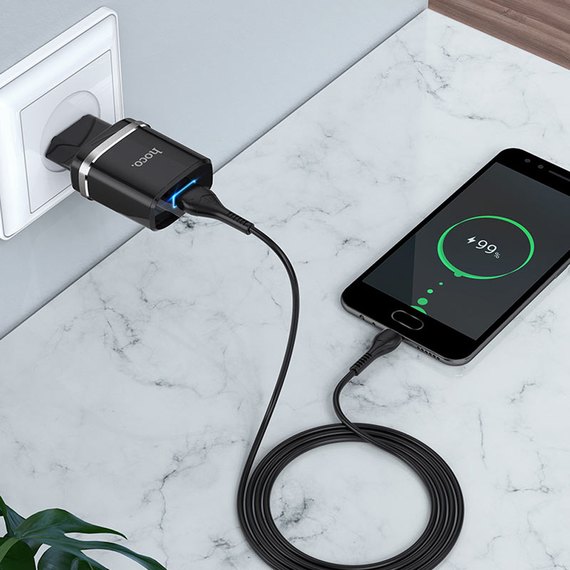 Зарядное устройство Hoco Lightning Cable Ardent charger set N1 1USB, 2.4A, 12W Safety Certified Black (000006524), Колір: Black, зображення 4