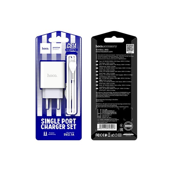 Зарядное устройство Hoco Lightning cable Asombroso C81A 1USB, 2.1A White (000006085), изображение 7