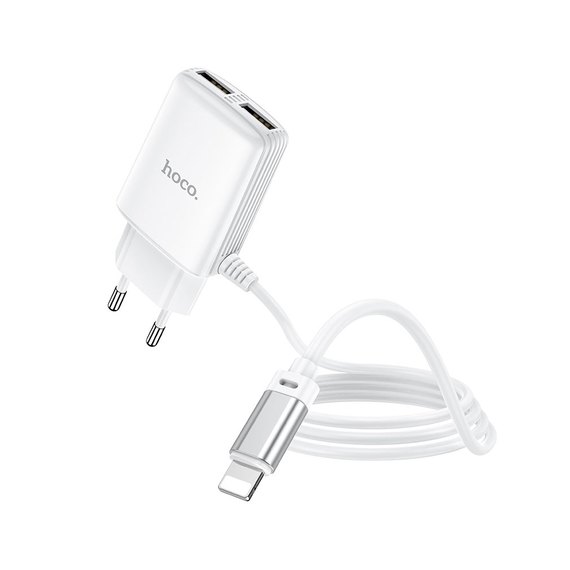 Зарядний пристрій Hoco Lightning Cable Real power C82A 2USB, 2.4A White (000006283), Колір: White, зображення 2