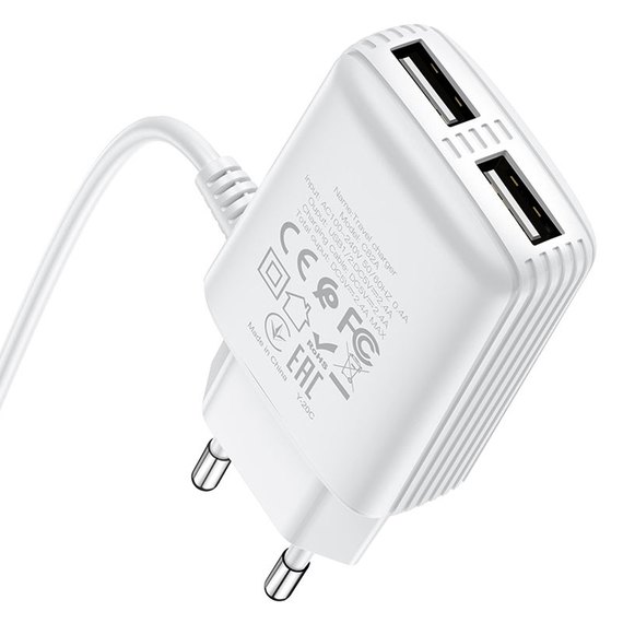 Зарядний пристрій Hoco Lightning Cable Real power C82A 2USB, 2.4A White (000006283), Колір: White, зображення 3
