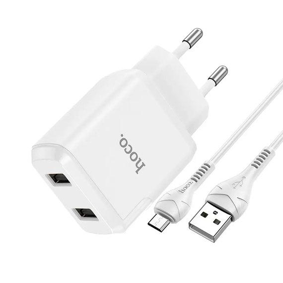 Зарядний пристрій Hoco Micro USB Cable Speedy dual Port charger set N7 2USB, 2.1A Safety Certified White (000006878), зображення 2