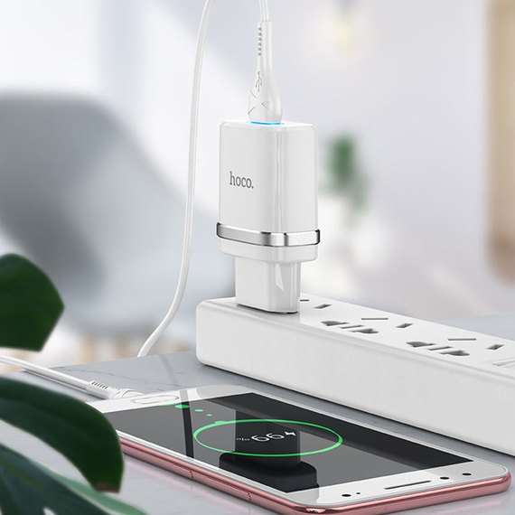 Зарядное устройство Hoco Type-C Cable Ardent charger set N1 1USB, 2.4A, 12W Safety Certified White (000006448), Цвет: White, изображение 6
