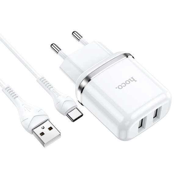 Зарядное устройство Hoco Type-C cable Aspiring dual Port charger set N4 2USB, 2.4A Safety Certified White (000006452), Цвет: White, изображение 3