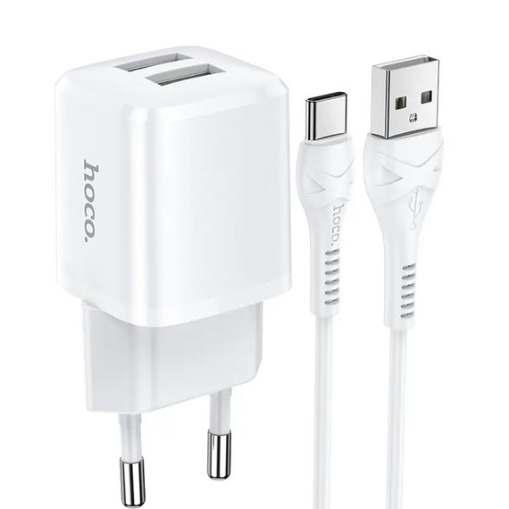 Зарядное устройство Hoco Type-C Cable Briar dual Port charger set N8 2USB, 2.4A Safety Certified White (000006988), изображение 2