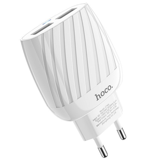 Зарядний пристрій Hoco Type-C Cable Max energy C78A 2USB, 2.4A White (000005208)
