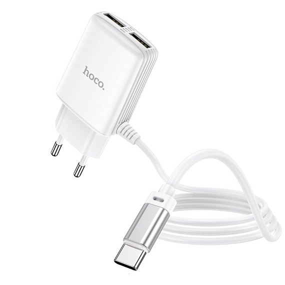 Зарядний пристрій Hoco Type-C Cable Real power C82A 2USB, 2.4A White (000006210), Колір: White, зображення 2