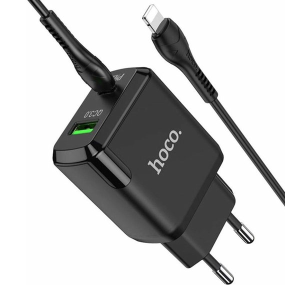 Зарядное устройство Hoco Type-C to Lightning Cable Favor dual port N5 1USB/1Type-C, PD20W/QC3.0, 3A Safety Certified Black (000006752), Цвет: Black, изображение 2
