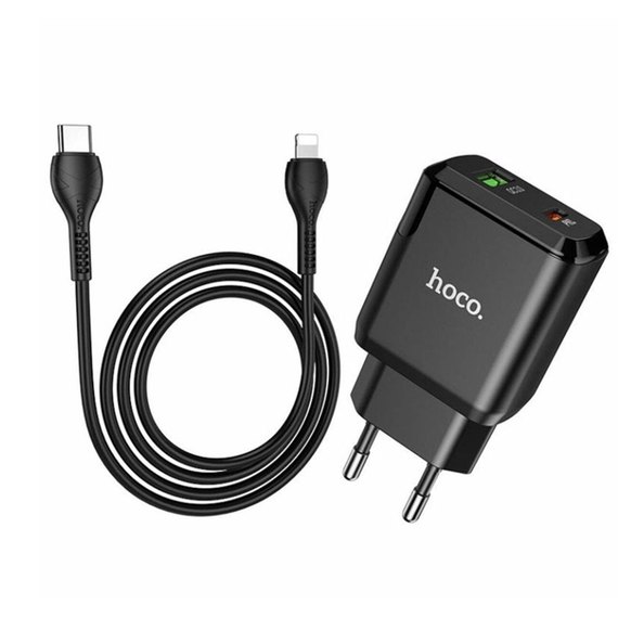 Зарядное устройство Hoco Type-C to Lightning Cable Favor dual port N5 1USB/1Type-C, PD20W/QC3.0, 3A Safety Certified Black (000006752), Цвет: Black, изображение 4