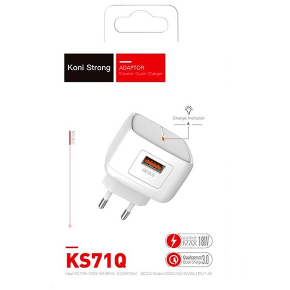Зарядний пристрій Koni Strong KS71Q 1USB, 3A, QC White (000006684), зображення 2