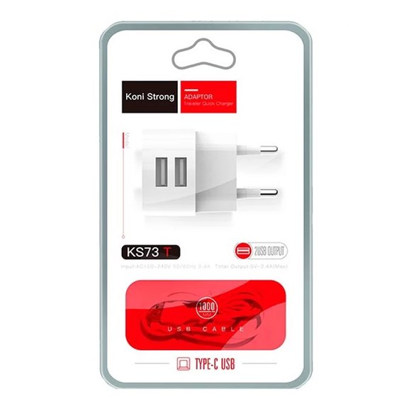 Зарядное устройство Koni Strong Type-C cable KS73T 2USB, 2.4A White (000006683)