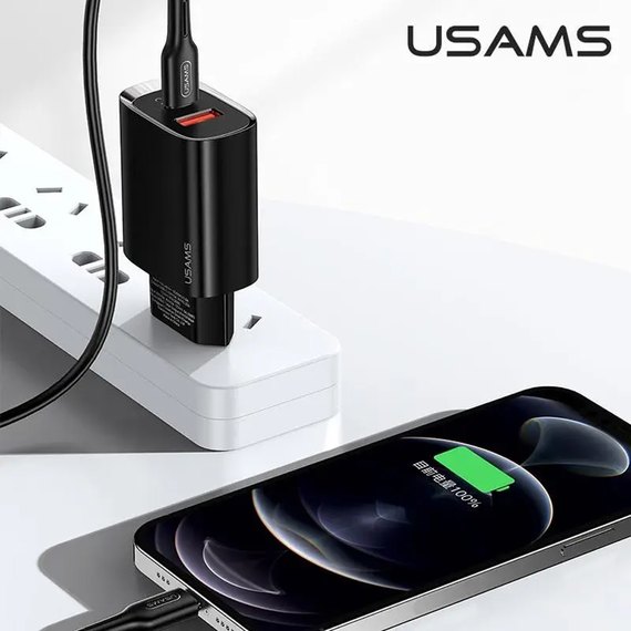 Зарядное устройство USAMS T35 Fast Charger US-CC121 1USB/1Type-C, 20W, PD3.0/QC Black (000007174), Цвет: Black, изображение 2