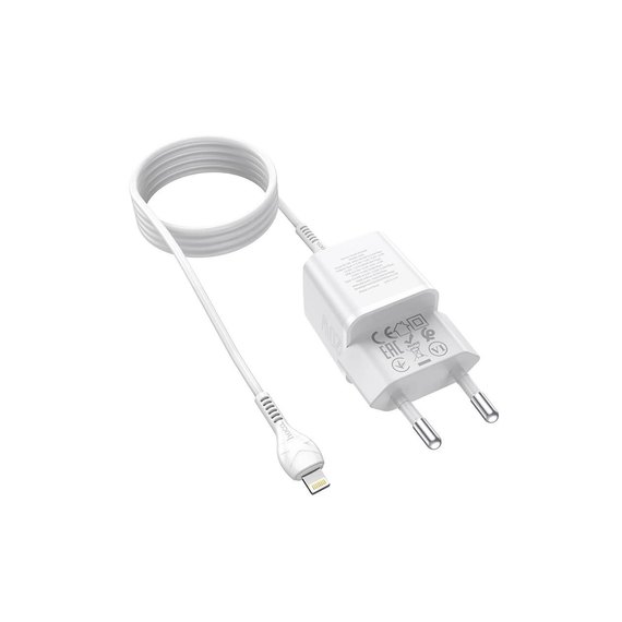 Зарядное устройство Hoco Type-C to Lightning Cable Prestige charger set N20 1USB/1Type-C, 20W, 3A, QC/PD White (000007852), изображение 3