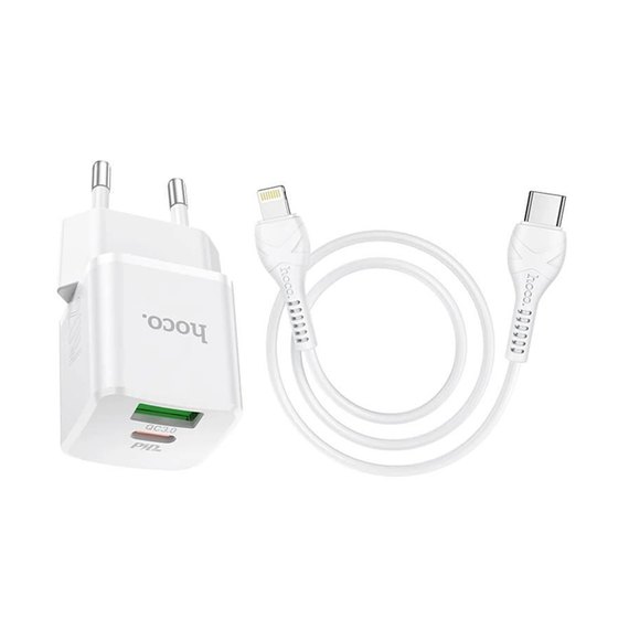 Зарядное устройство Hoco Type-C to Lightning Cable Prestige charger set N20 1USB/1Type-C, 20W, 3A, QC/PD White (000007852), изображение 5