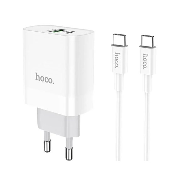 Зарядное устройство Hoco Type-C to Type-C cable rapido charger set C80A 1USB/1Type-C, QC/PD, 20W, 3A White (000007374), изображение 2