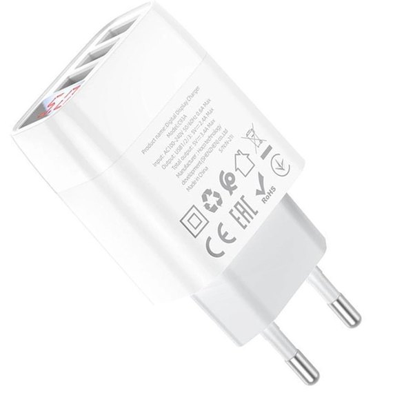 Зарядний пристрій Hoco Lightning cable Easy charge digital display charger set C93A 3USB, 3.4A White (000008523)