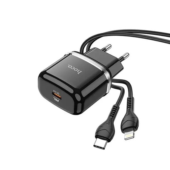 Зарядний пристрій Hoco Type-C to Lightning Cable Victorious single port charger set N24 1Type-C, 20W/3A, PD/QC Black (000008531), Колір: Black, зображення 3